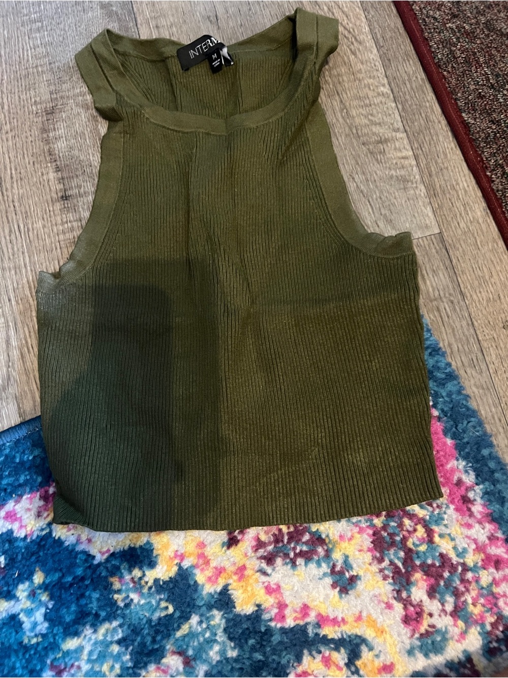 Intermix Olive Ribbed Cropped Tank Top - Picture 6 of 9